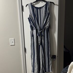 Luxology Navy and White Striped Jumpsuit